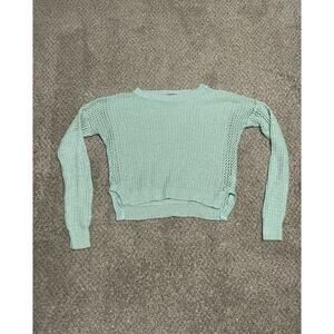 t/o sweater Women's Mint Green Glitter Open Knit Boxy Fit Sweater, Size Small